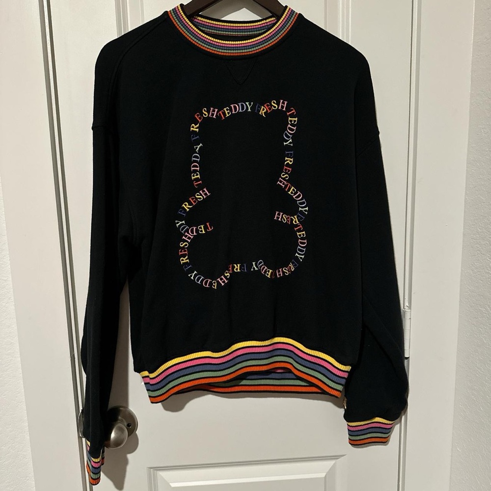 Black and multi colored oversized crew neck Teddy Fresh